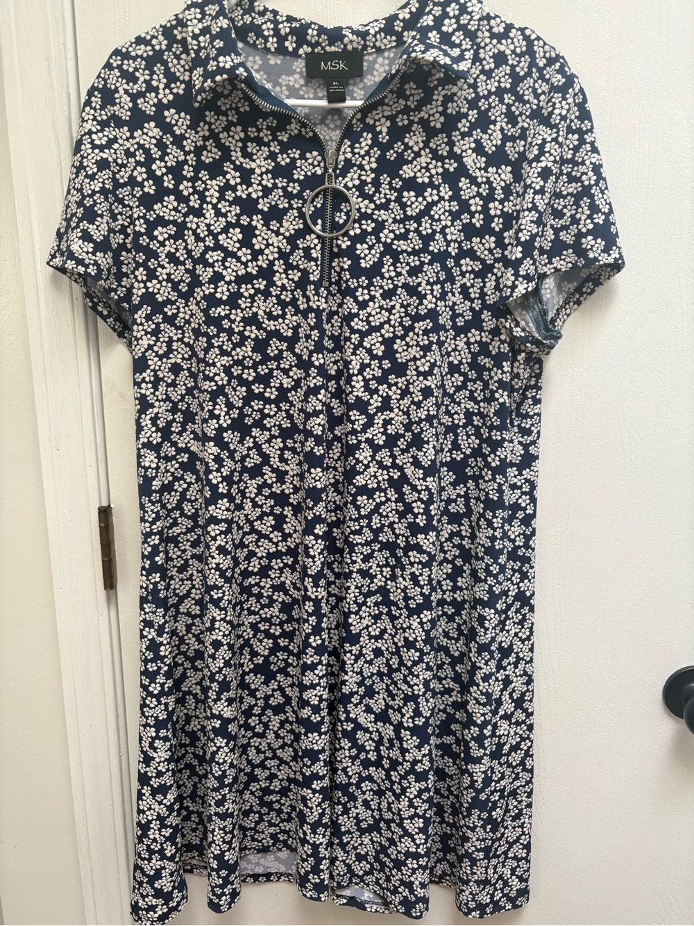 MSK Navy Floral Zip-Front Casual Dress